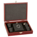 Flask Gift Set in Rosewood Case - Laser Engraved Flexibrass Plate